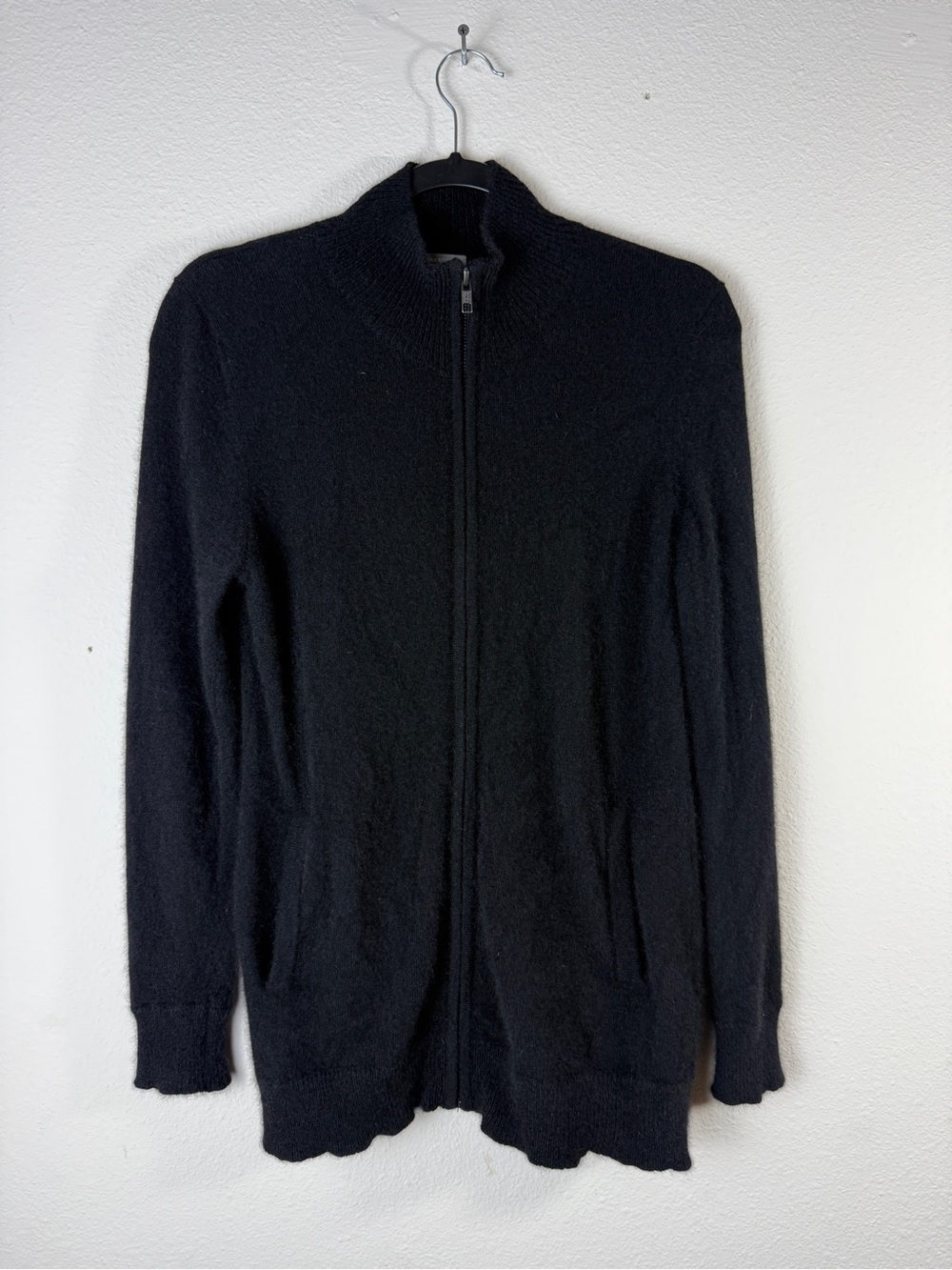 Neiman Marcus Cashmere Sweater Mens Medium Black Full Zip Cardigan High Neck